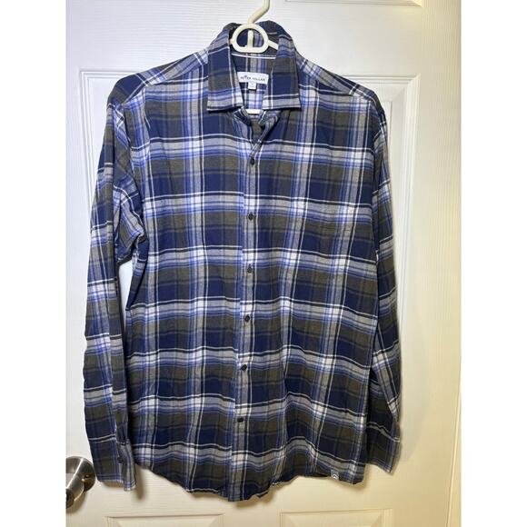 Peter Millar Men's blue/white Flannel shirt size Small - Picture 2 of 8